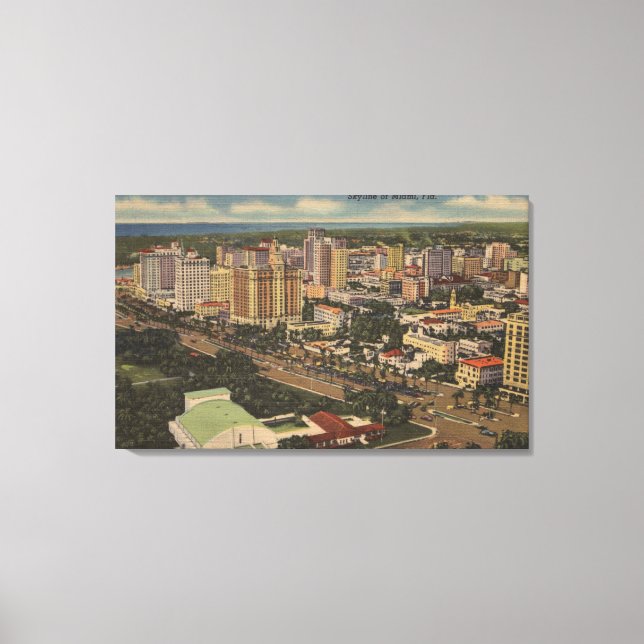 Miami, Florida - Aerial View of Downtown Canvastryck (Framsida)