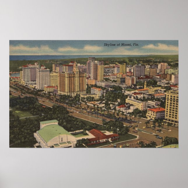 Miami, Florida - Aerial View of Downtown Poster (Framsidan)