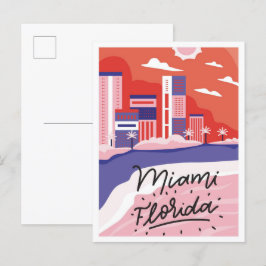 Miami Florida Art Travel Illustration Vykort