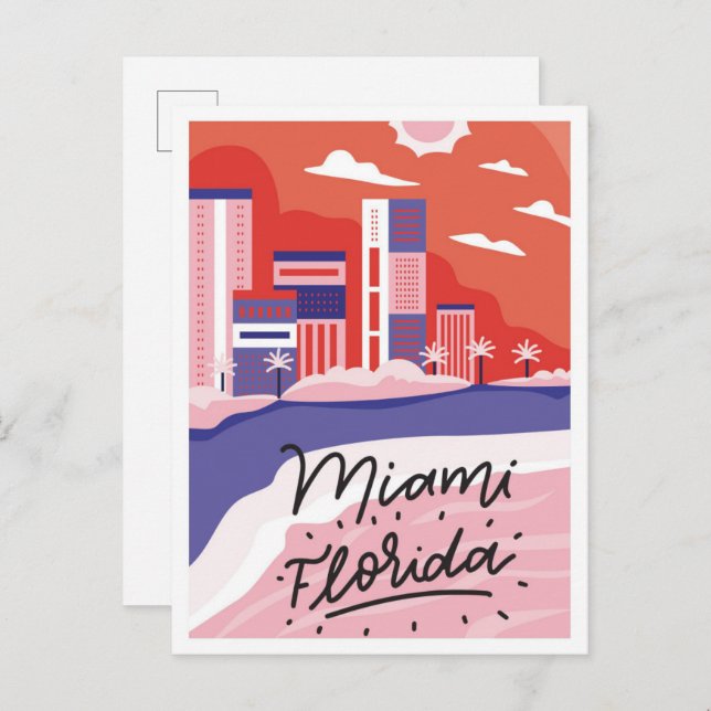 Miami Florida Art Travel Illustration Vykort (Fram/baksida)
