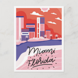Miami Florida Art Travel Illustration Vykort