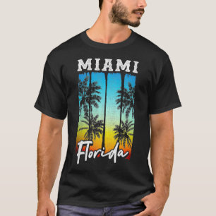 Miami Florida Beach Vintage Handflatan Träd Surfa  T Shirt