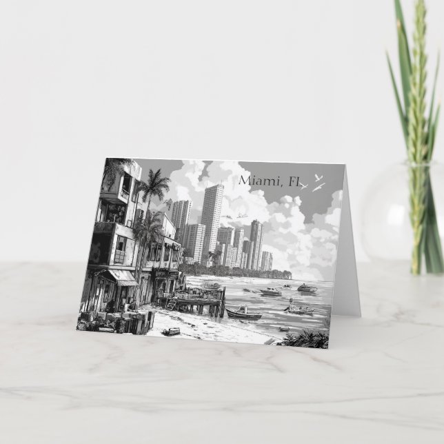 Miami Florida Black and White Greeting Card Helgkort (Framsida)