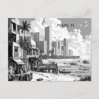 Miami Florida Black and White Travel Vykort