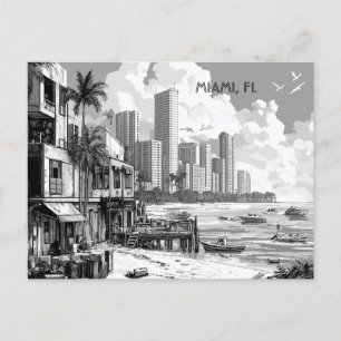 Miami Florida Black and White Travel Vykort