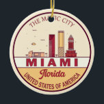 Miami Florida City Skyline Emblem Julgransprydnad Keramik<br><div class="desc">Miami minimalistisk,  färglös konstdesign med monument och landmärken i staden Florida.</div>