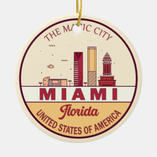 Miami Florida City Skyline Emblem Julgransprydnad Keramik