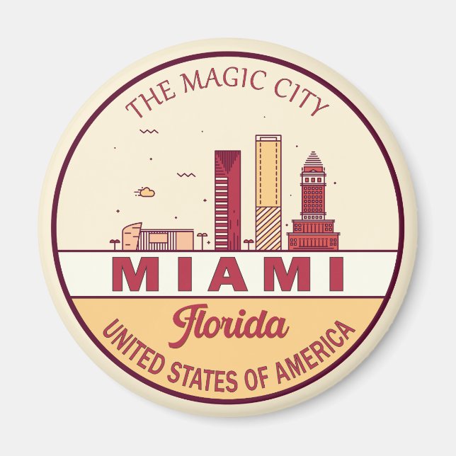 Miami Florida City Skyline Emblem Magnet (Framsidan)