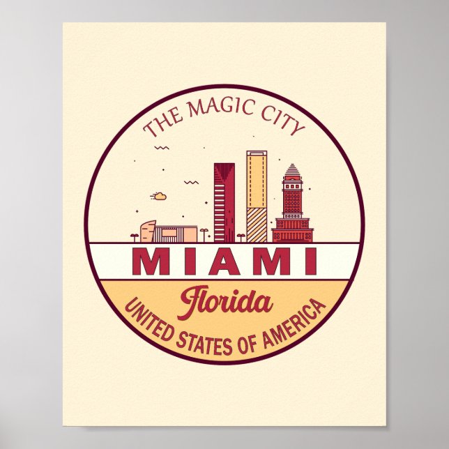 Miami Florida City Skyline Emblem Poster (Framsidan)