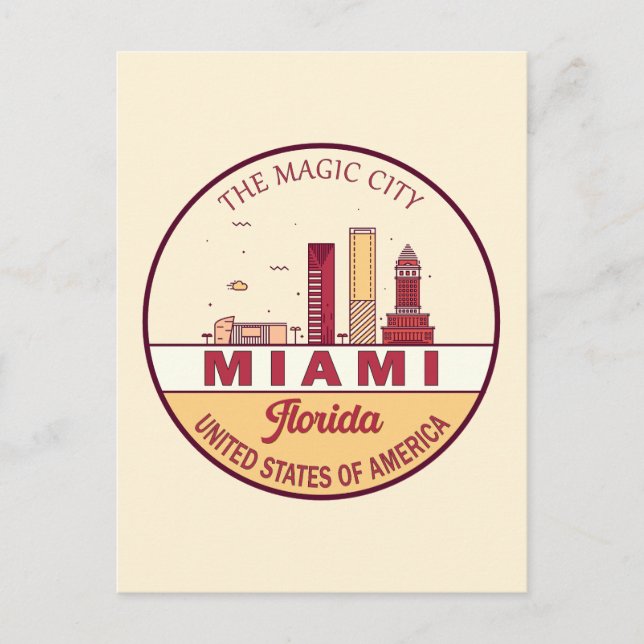 Miami Florida City Skyline Emblem Vykort (Framsida)