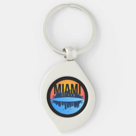 Miami Florida Cityscape Skyline Photo Swirl Silverfärgad Nyckelring