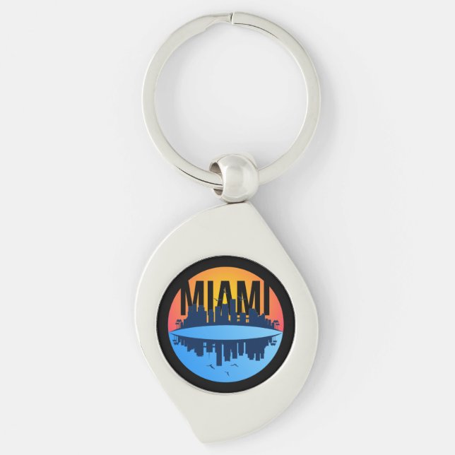 Miami Florida Cityscape Skyline Photo Swirl Silverfärgad Nyckelring (Framsidan)