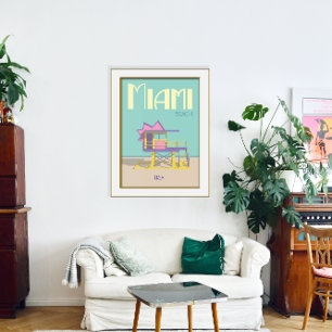 Miami Florida Classic Lifeguard Torn Art Deco Poster