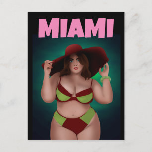 MIAMI FLORIDA CURVY BBW ART BIKINI GIRL POSTCARDS VYKORT