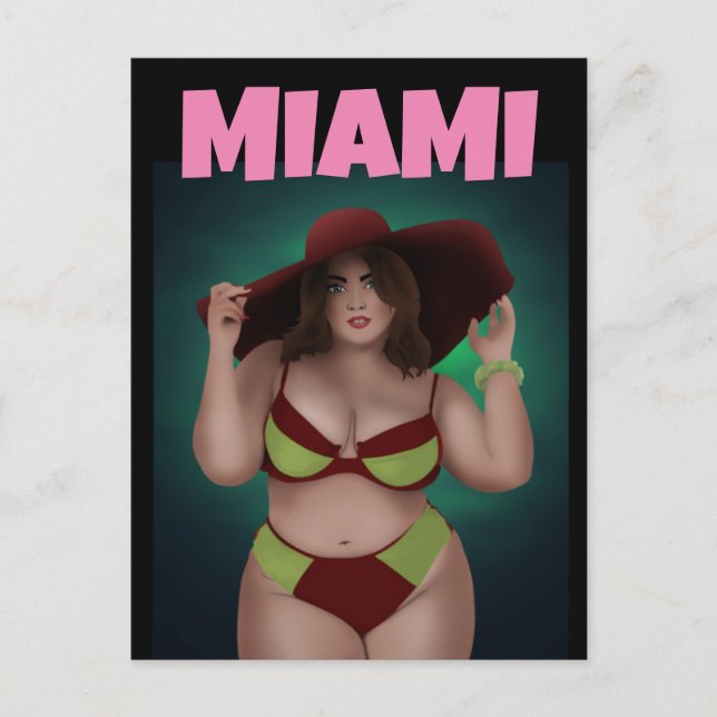 MIAMI FLORIDA CURVY BBW ART BIKINI GIRL POSTCARDS VYKORT (Framsida)