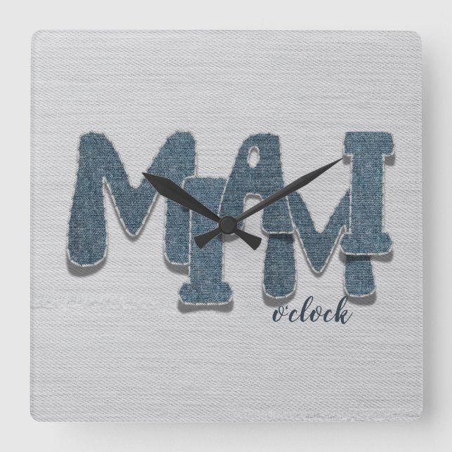 Miami Florida Denim Letter Wall Clock Fyrkantig Klocka (Framsida)