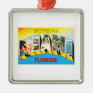 Miami Florida FL gammal vintage resorsouvenir Julgransprydnad Metall