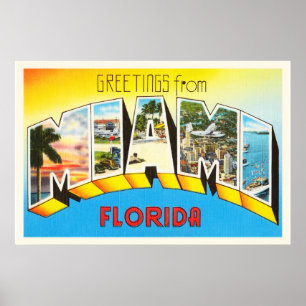 Miami Florida FL Old Vintage resor Souvenir Poster
