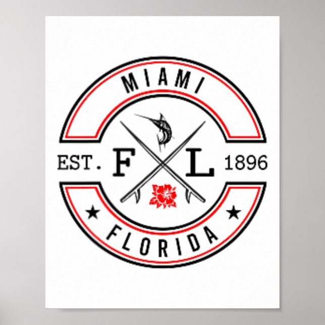 Miami Florida Fl Retro Surfare Strandfront Och Ck  Poster (Framsidan)