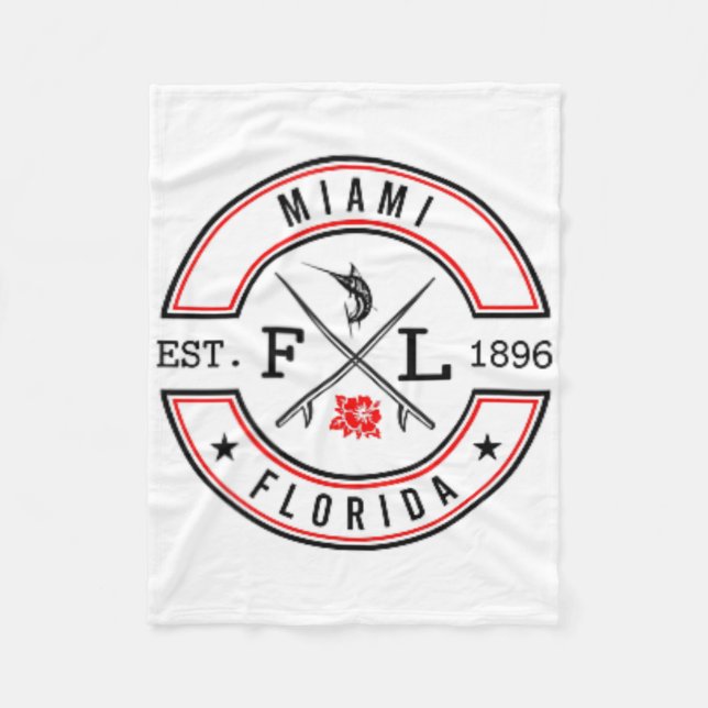 Miami Florida Fl Retro Surfer Beach Front And Ck  Fleecefilt (Framsidan)