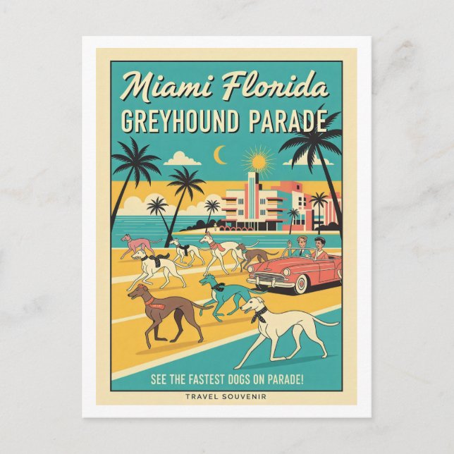 Miami, Florida – Greyhound Parade Vykort (Framsida)