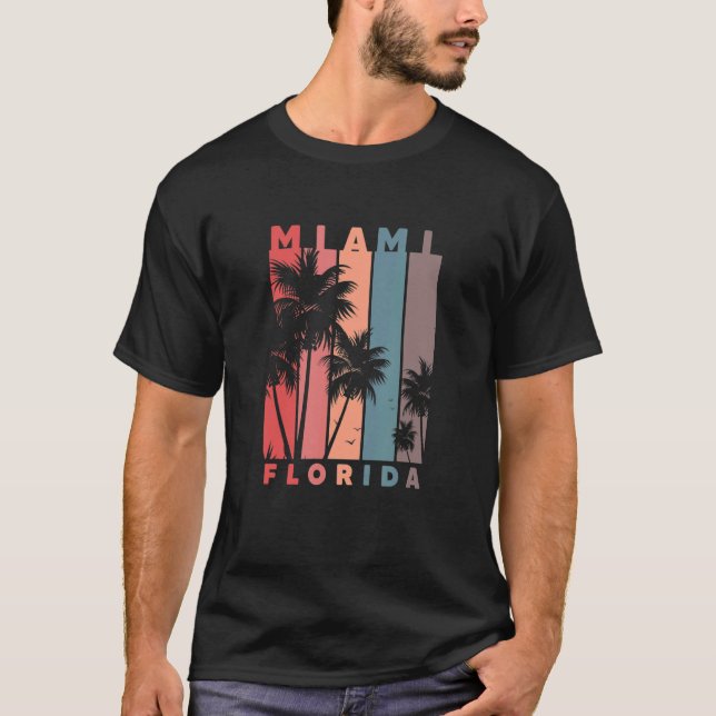 Miami Florida Handflatan Träd Beach Summer Vacatio T Shirt (Framsida)