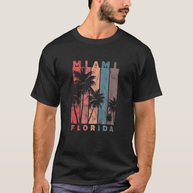 Miami Florida Handflatan Träd Beach Summer Vacatio T Shirt (Framsida)