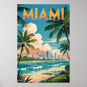 Miami Florida Illustration Resa Konst Vintage Poster