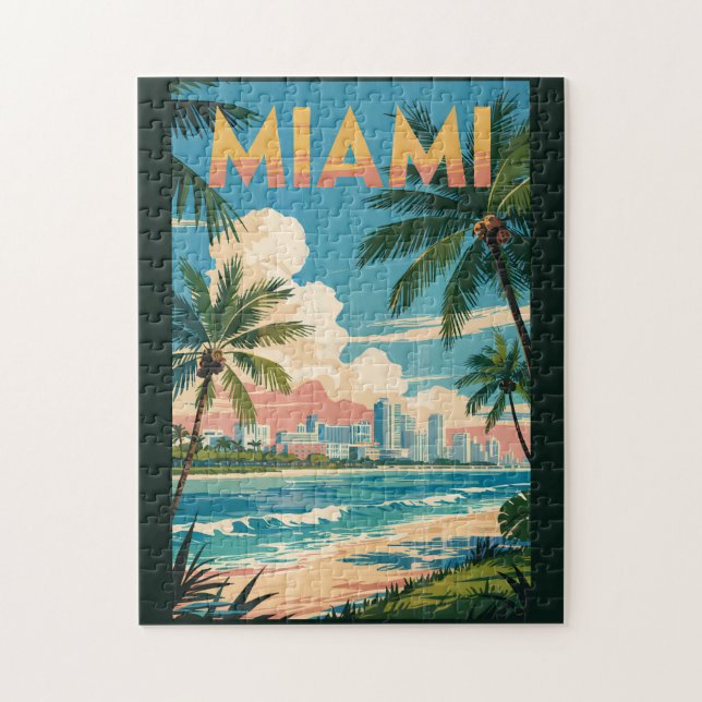 Miami Florida Illustration Resa Konst Vintage Pussel (Vertikal)