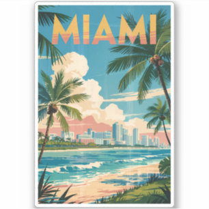 Miami Florida Illustration Travel Art Vintage Klistermärken