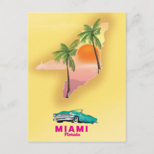 Miami Florida illustrerad kartaffisch Vykort