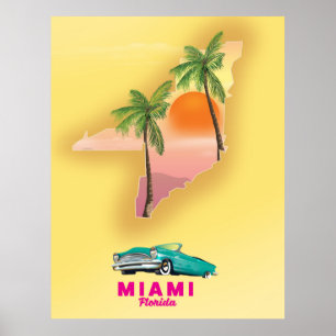 Miami Florida illustrerade karta poster