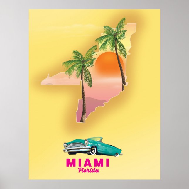 Miami Florida illustrerade karta poster (Framsidan)