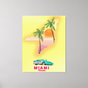 Miami Florida illustrerade karta poster Canvastryck