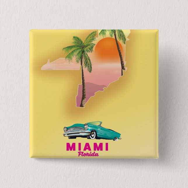 Miami Florida illustrerade karta poster Knapp (Framsida)