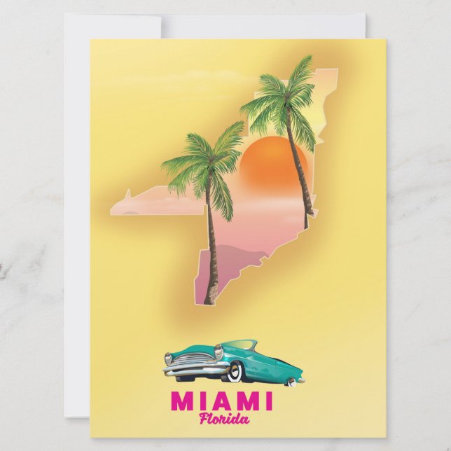 Miami Florida illustrerade poster karta Inbjudningar (Framsida)