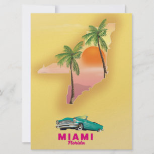 Miami Florida illustrerade poster karta Inbjudningar