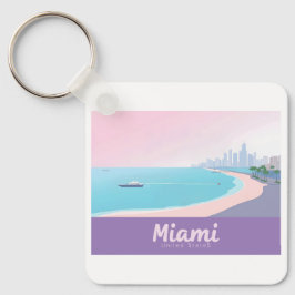 Miami Florida Kusten Cityscape Pastel Travel Nyckelring