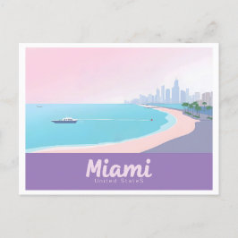 Miami Florida Kusten Cityscape Pastel Travel Vykort