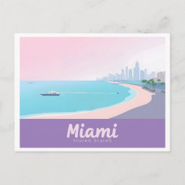 Miami Florida Kusten Cityscape Pastel Travel Vykort