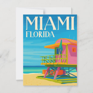 Miami Florida Livräddartorn Strand Vykort