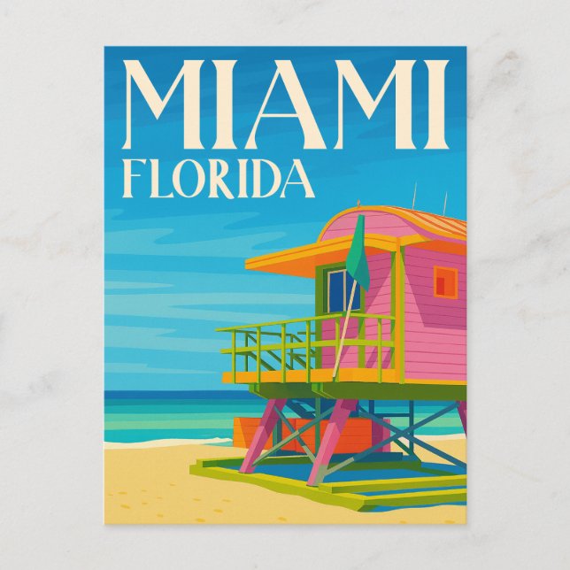 Miami Florida Livräddartorn Strand Vykort (Framsida)
