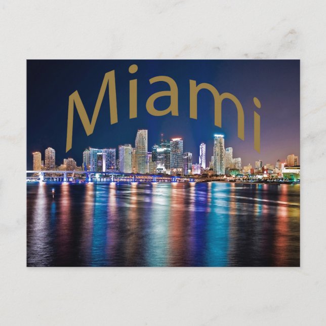 Miami, Florida, Magic City på natten. Vykort (Framsida)