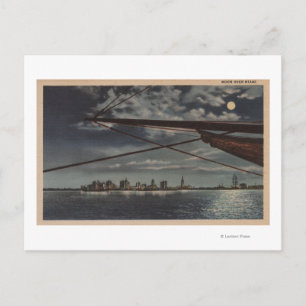 Miami, Florida - Moonlit View of City Over Vatten Vykort