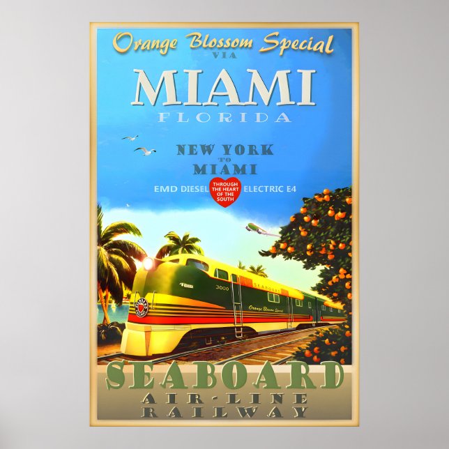 Miami Florida Orange Blossom Special Train Konst Poster (Framsidan)