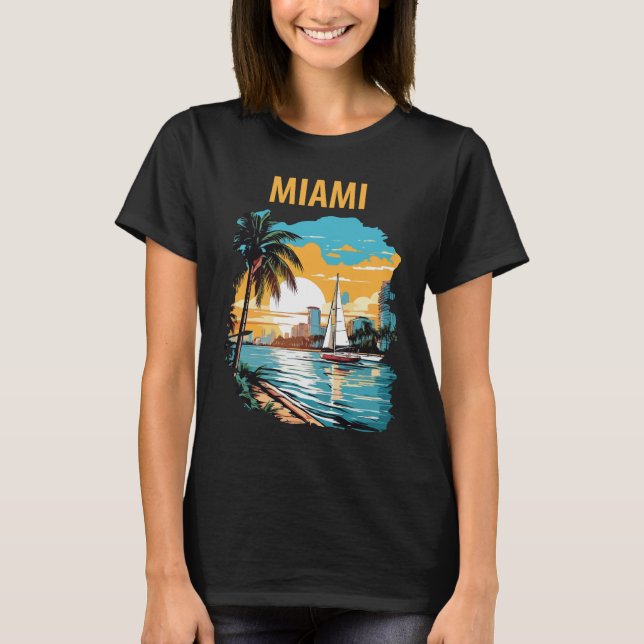 Miami Florida Palm Beach Solnedgång Resa T Shirt (Framsida)