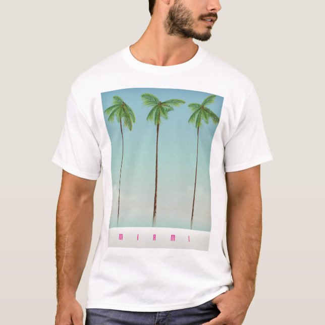 Miami, Florida palm resemålning affisch. T Shirt (Framsida)