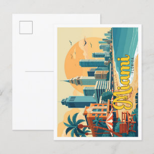 Miami Florida Pop Art Travel Illustration Vykort