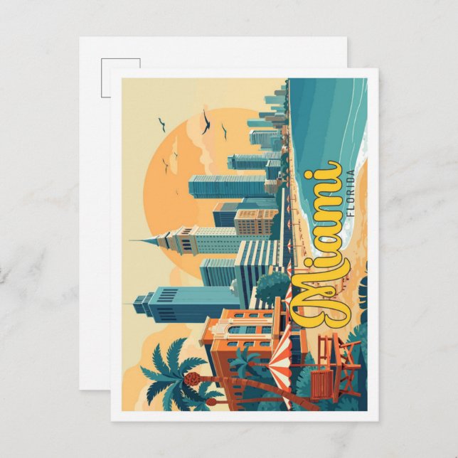 Miami Florida Pop Art Travel Illustration Vykort (Fram/baksida)