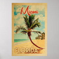 Miami Florida Poster Vintage Handflatan Träd Beach